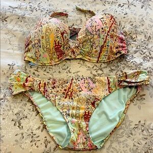 VICTORIA SECRETS MINT GREEN & PINK BIKINI TOP/32DD UNDERWIRE /BIKINI BOTTOM M/M